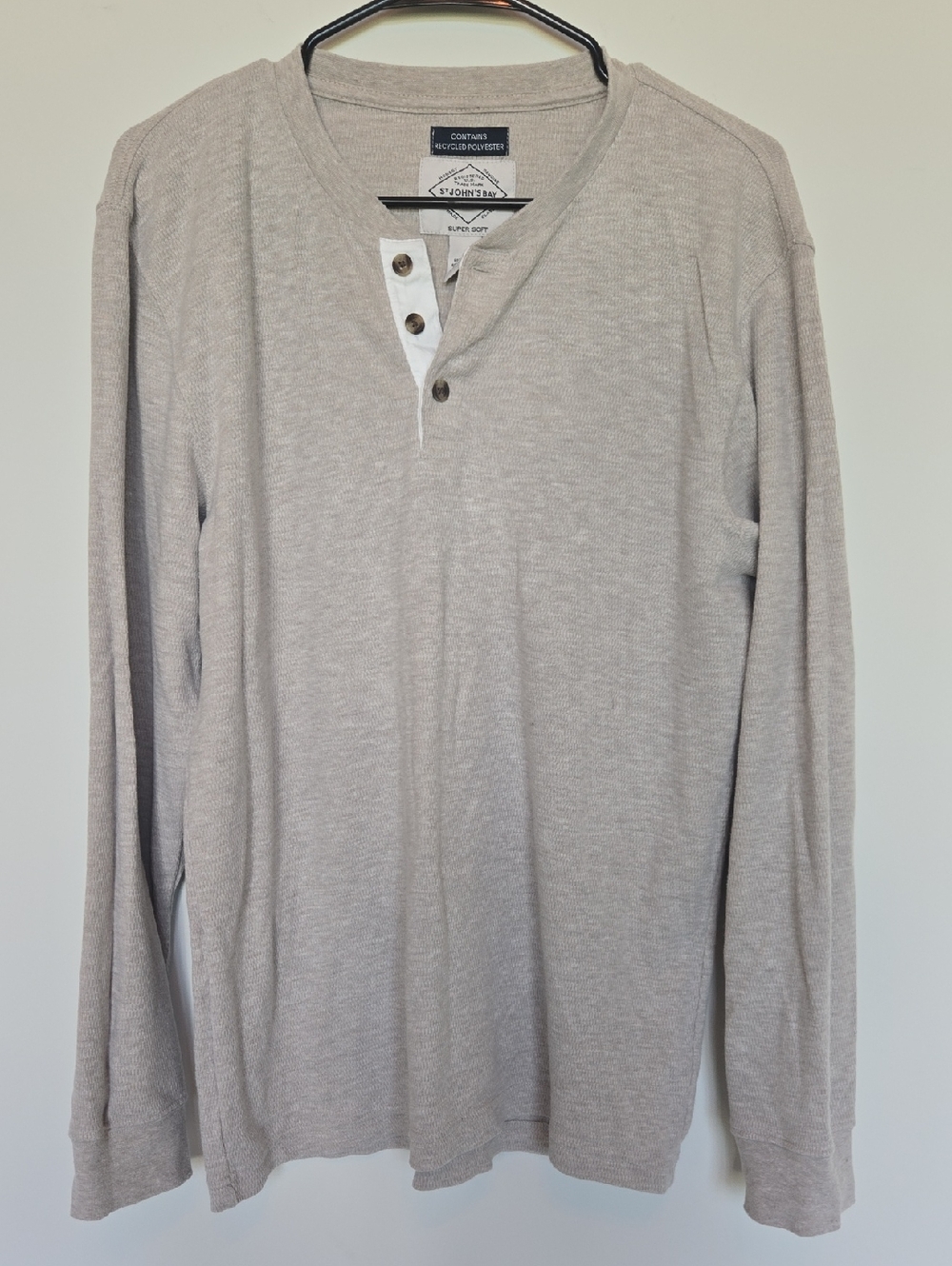 St. John's Bay Cream Waffle Henley with White Placket